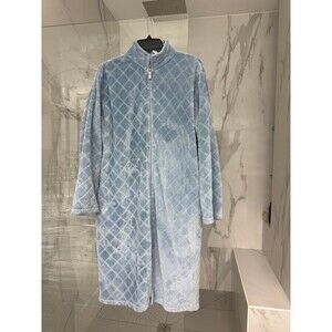 Mayfair Full Zip Through Housecoat Robe w/ Inseam Pockets Blue Medium